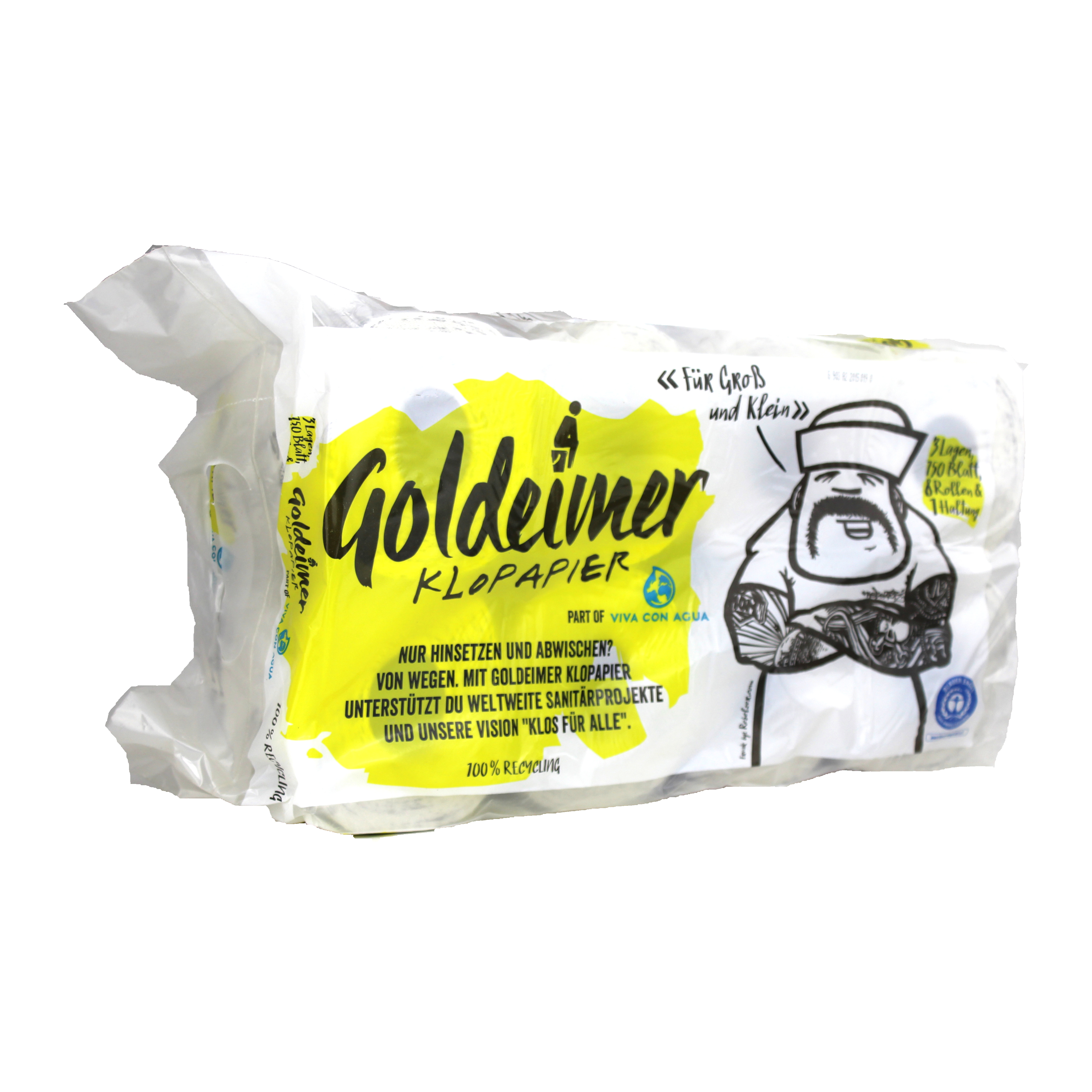 Goldeimer - Klopapier 8 Rollen, 3 Lagen, 100% Recycling-Papier, 150 Blatt